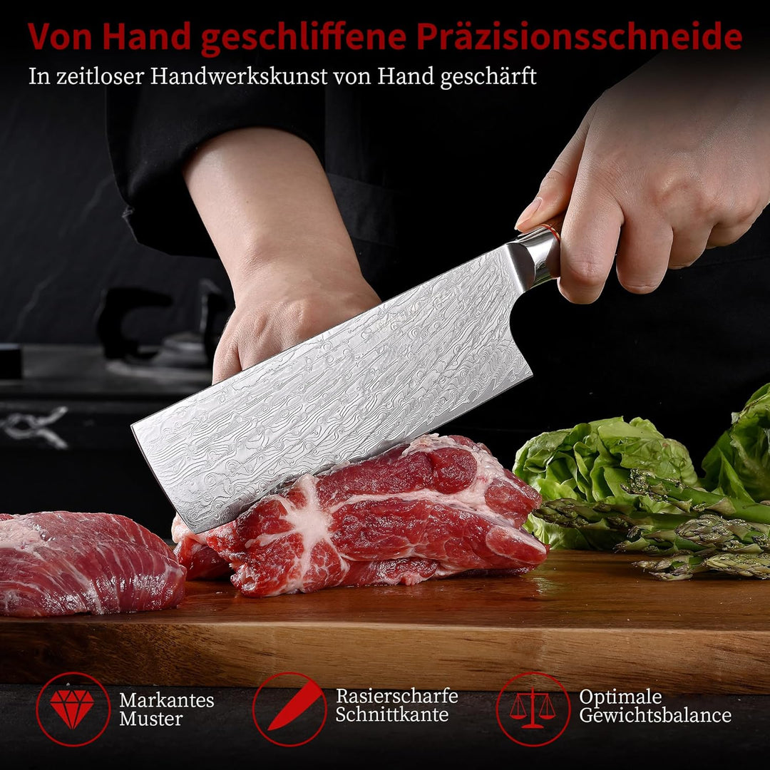 Kitory Kochmesser Nakiri Messer Damaststahl 73 Lagen Küchenmesser Damastmesser 18 cm Klinge Aus 10Cr