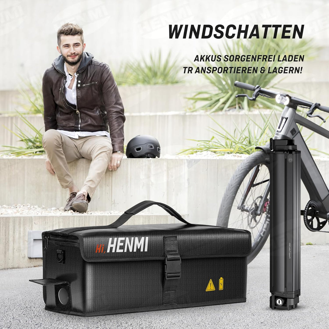 HENMI Ebike Akku Tasche, Feuerfeste akku Tasche bis 1000 °C, Akkutasche ebike Fahrrad Feuerfest Wass