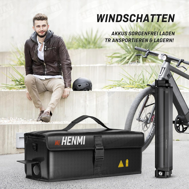 HENMI Ebike Akku Tasche, Feuerfeste akku Tasche bis 1000 °C, Akkutasche ebike Fahrrad Feuerfest Wass