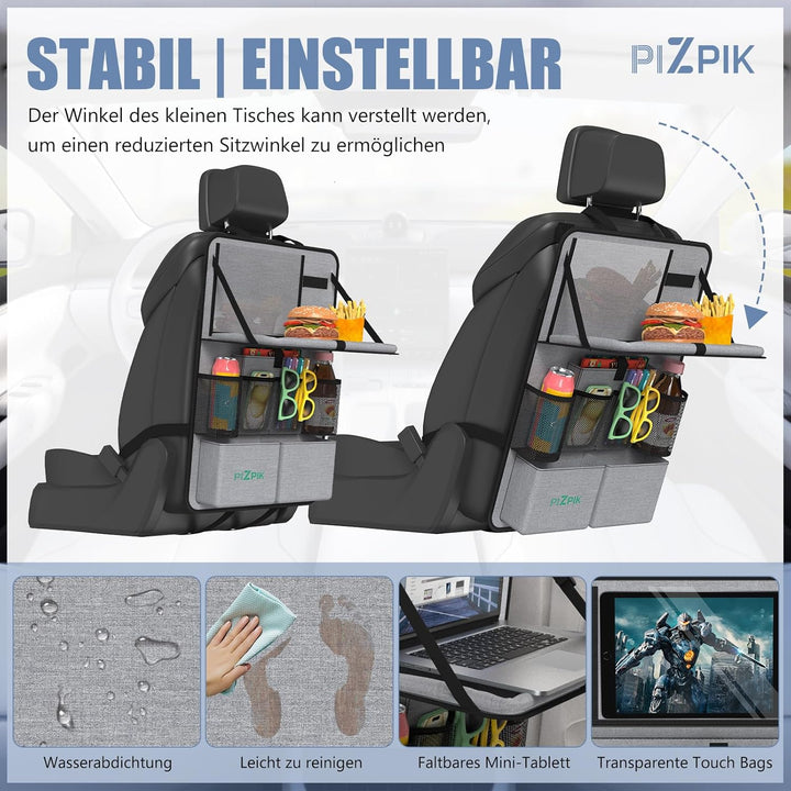 Plzpik Auto Organizer,2 Grosse Rückenlehnenschutz,Autositz Organizer Kinder mit Klapptisch, 12 Tasch