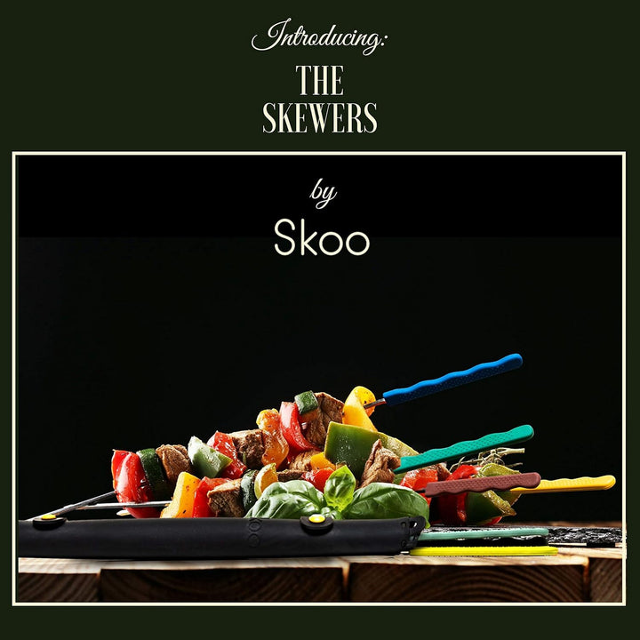 Skoo Barbecue Spiesse Set - 7 Grillspiesse aus Edelstahl mit Silikongriff + Silikon-Aufbewahrungstas