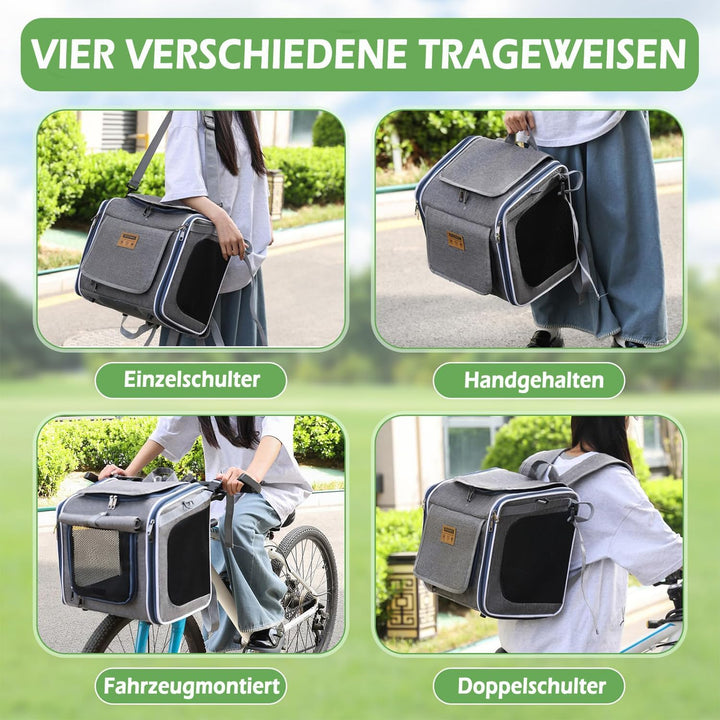 Hundekorb Fahrrad Vorne, 4-in-1 Erweiterbare Rucksack Fahrradkorb Hund, Hundefahrradkorb Vorne atmun