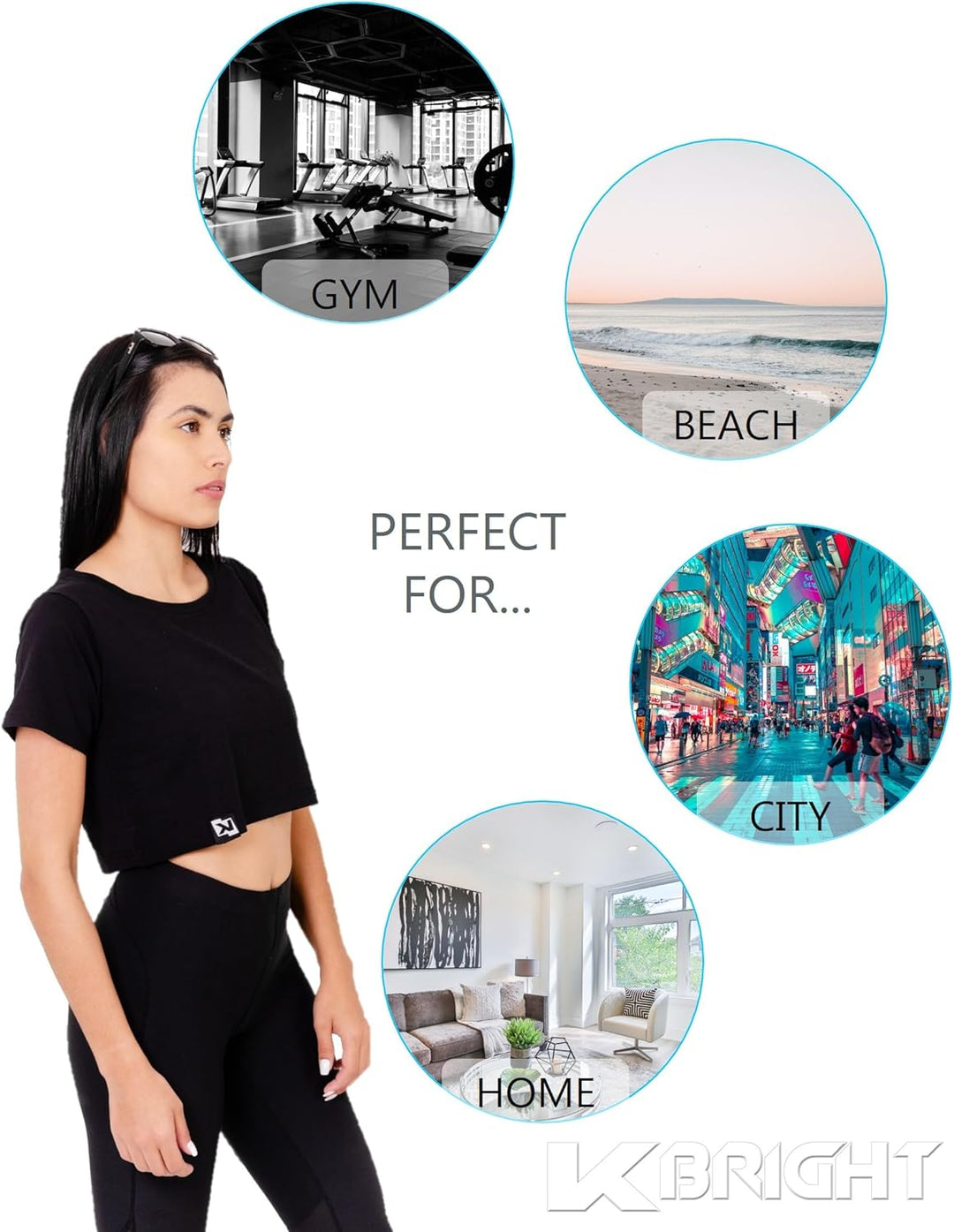 K-BRIGHT Damen Crop Top Kurzarm Basic Nachhaltig Bio Baumwolle Freizeit Sportoberteil Essential Shir