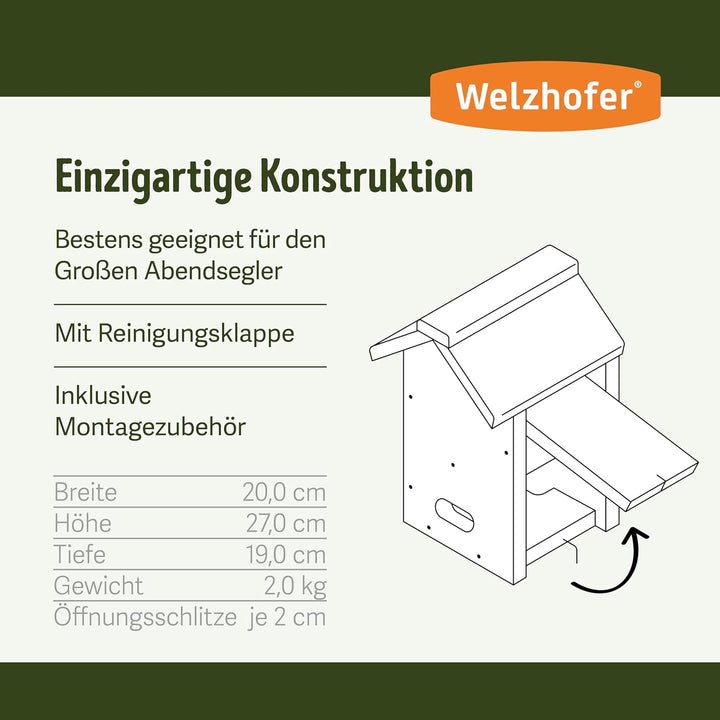 Welzhofer Fledermaus-Höhlenkasten Jessi, Fledermaushaus geeignet für den grossen Abendsegler, Fleder