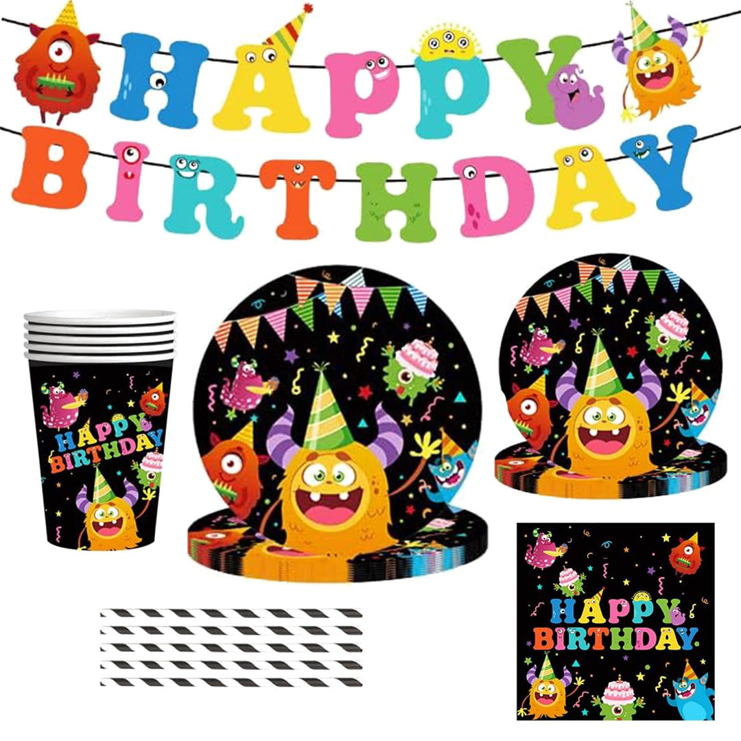 JUMXBUM 101 Stück Monster Geschirr, für 20 Gäste, Monster Geburtstags Geschirr Set, für Kinder Kinde