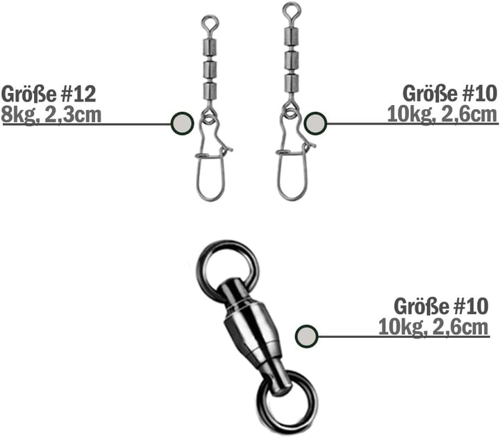 Angelzubehör Box mit Angelwirbel, Dreifachwirbel, Snaps und Kugellagerwirbel, Angelwirbelset zum Spi