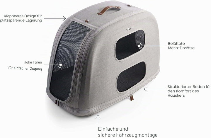 Tavo Crispin Haustier-Transportbox Large – Crash-getestete Auto-Transportbox für Hunde & Katzen, ISO