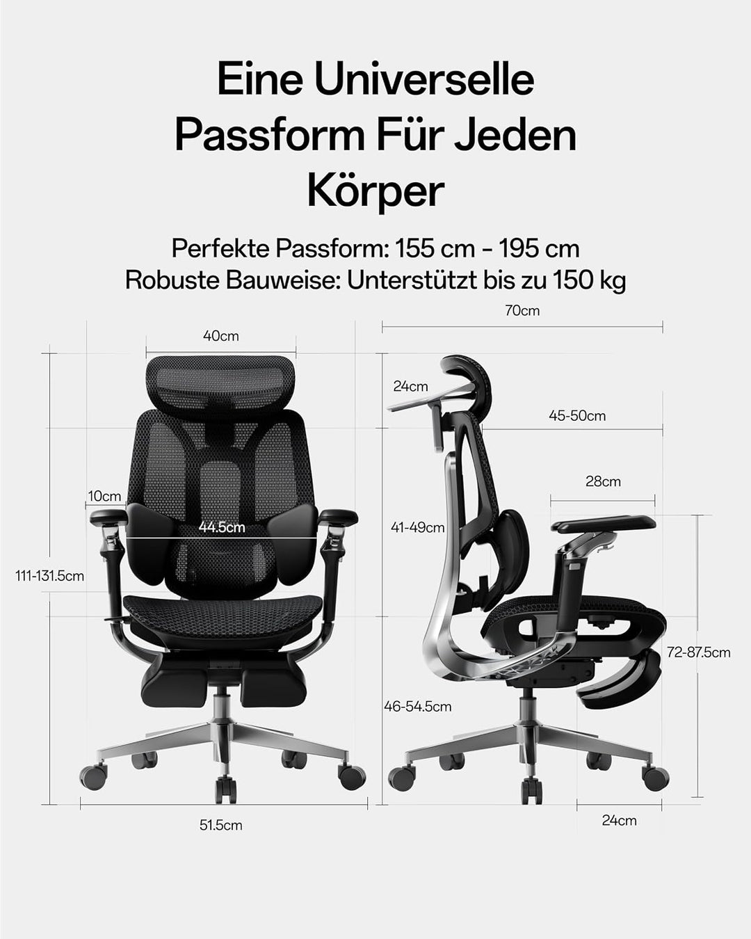 Hbada E3 Pro Edition 2026 Ergonomischer Bürostuhl, Netzstuhl mit Schwebender 3-Zonen-Lendenwirbelstü