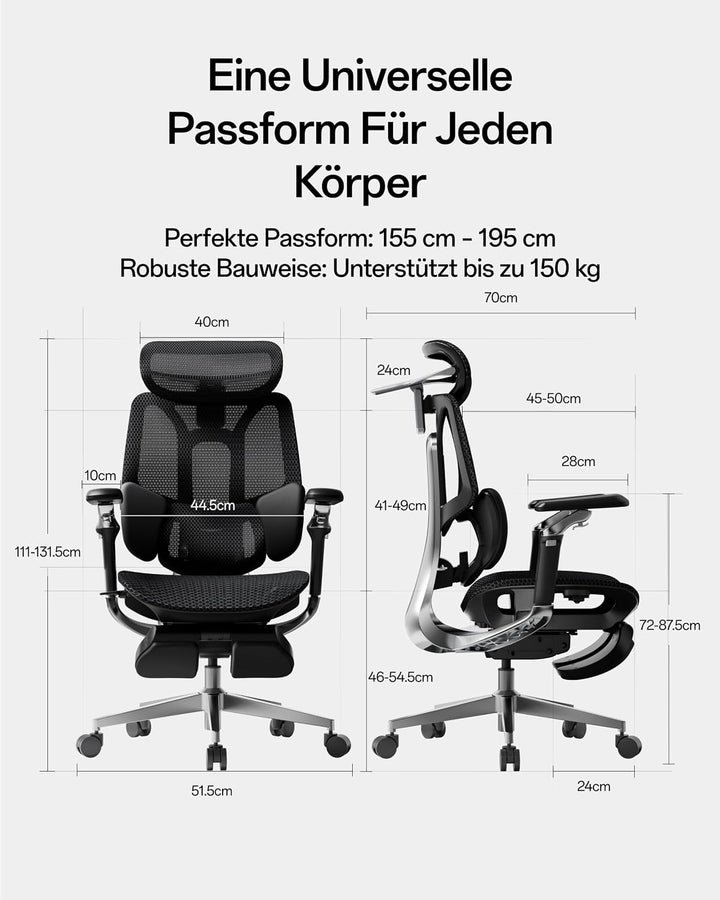 Hbada E3 Pro Edition 2026 Ergonomischer Bürostuhl, Netzstuhl mit Schwebender 3-Zonen-Lendenwirbelstü