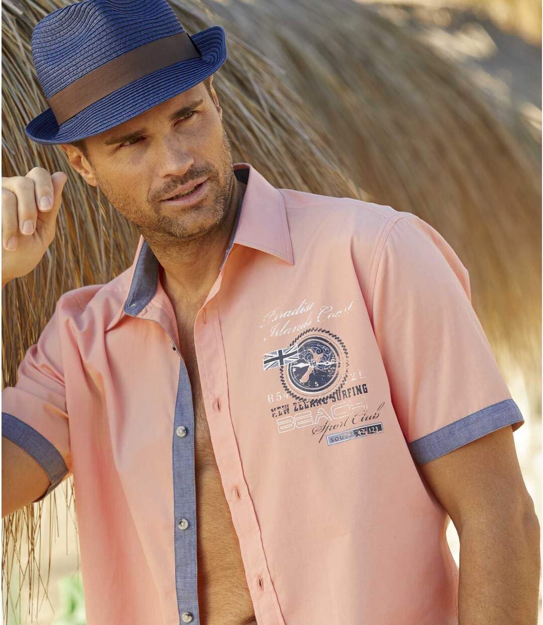 ATLAS FOR MEN - Herrenhemd - Kurze Ärmel - Verfügbar in grossen Grössen von M bis 5XL M Corail, L