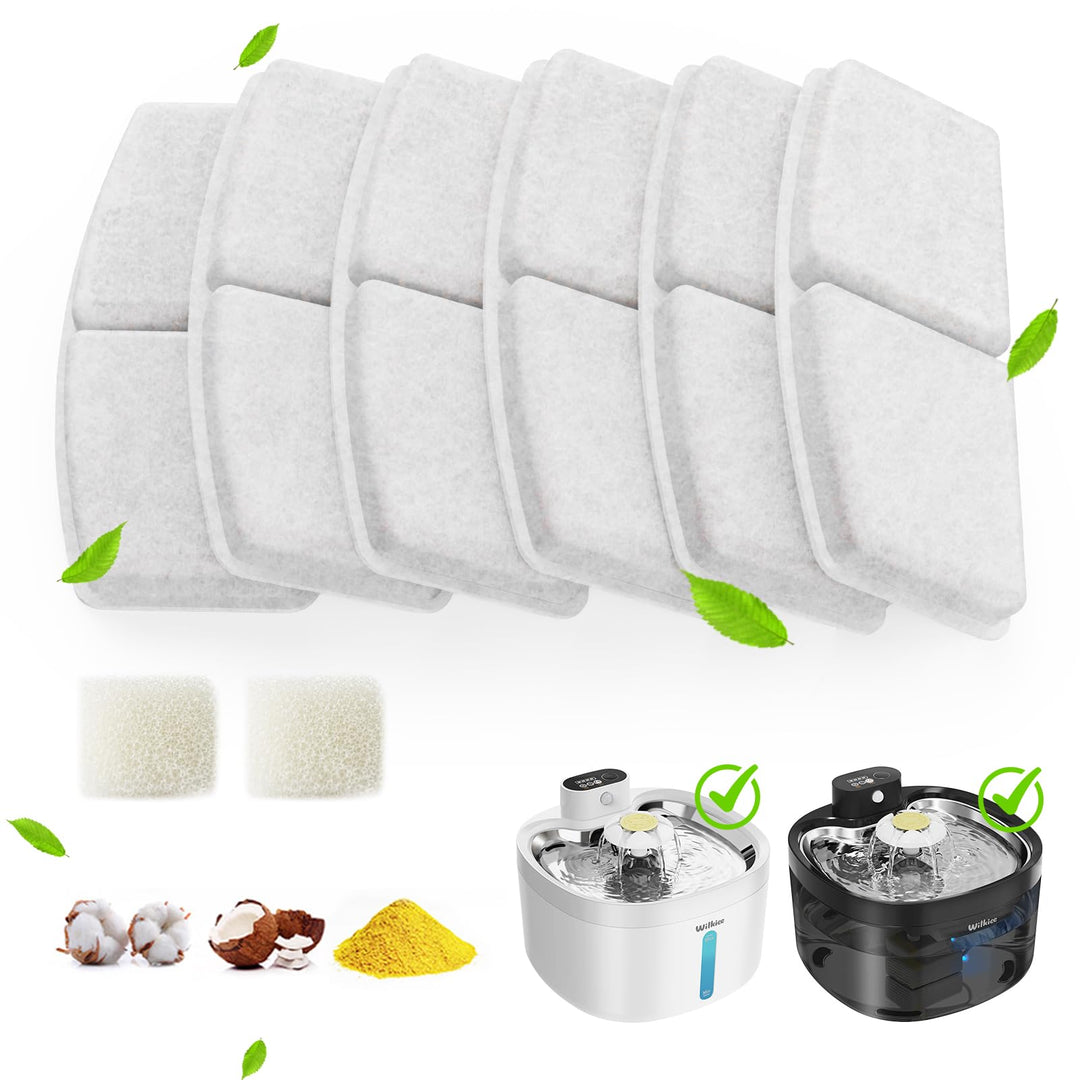 Katzenbrunnen kabellos, 2,8 L Trinkbrunnen für Katze mit 3 Filter (6er-Pack Ersatzfilter), 6er-pack