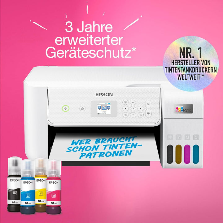 Epson EcoTank ET-2876 A4-Multifunktions-Wi-Fi-Tintentankdrucker, mit einem im Lieferumfang enthalten