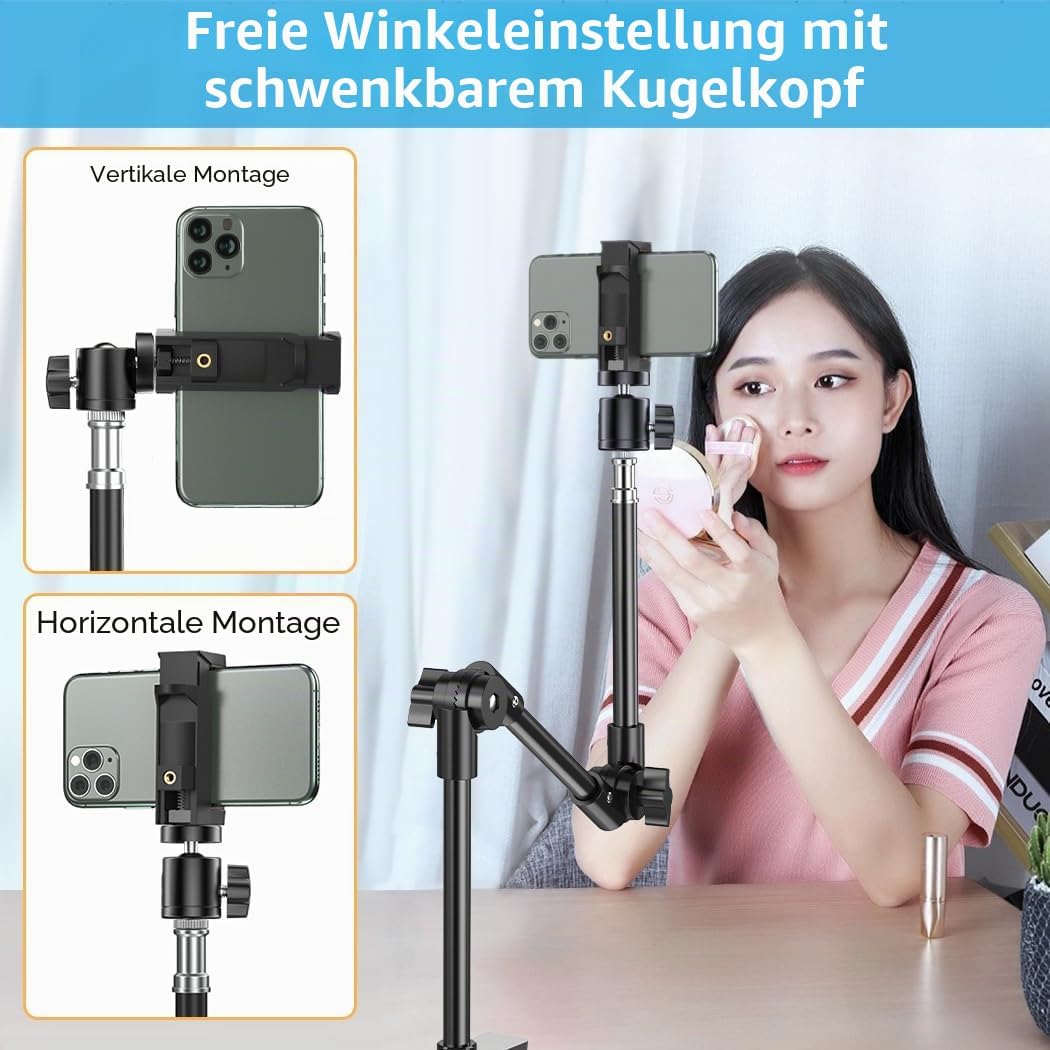 KDD Webcam Halterung mit Magic Arm Handyhalter, 22" Kamera Halterung Tisch & Tischstativ Kamera für