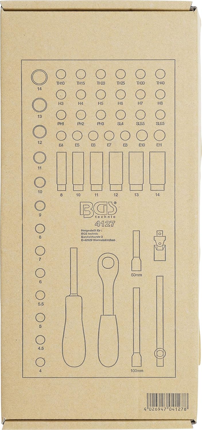 BGS 4127 | Werkstattwageneinlage 1/3: Steckschlüssel-Satz | 50-tlg. Einlage inkl. Werkzeug, Einlage