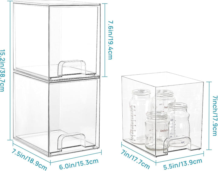 Vtopmart 4 Pack Stackable Storage Drawers, 19 cm hoch, Acrylic Organiser 32 Non-slip Mat, Aufbewahru