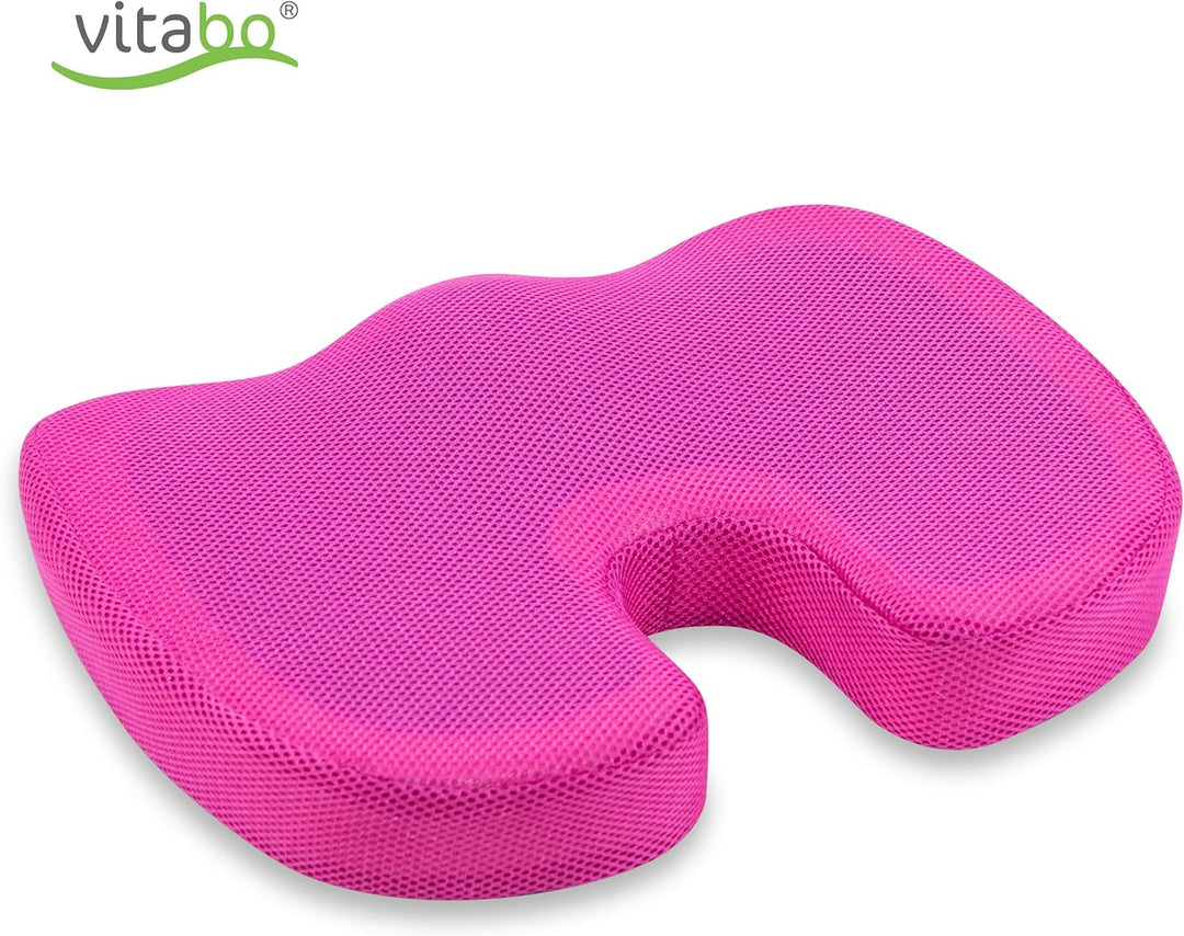 Vitabo Ergonomisch geformtes Sitzkissen | Steissbein-Kissen aus Memory-Schaum mit Gel-Polster (Pink)