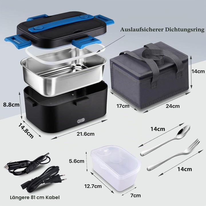 Kimfead Elektrische Lunchbox 80W 1,8L Edelstahl Entnehmbare Tragbarer brotdose 12V/24V/230V Insulate