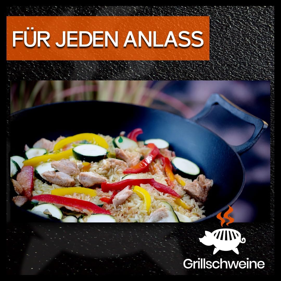 Grillschweine Wok (36 cm) - Gusseiserne Pfanne - Dutch Pfanne für den Grill