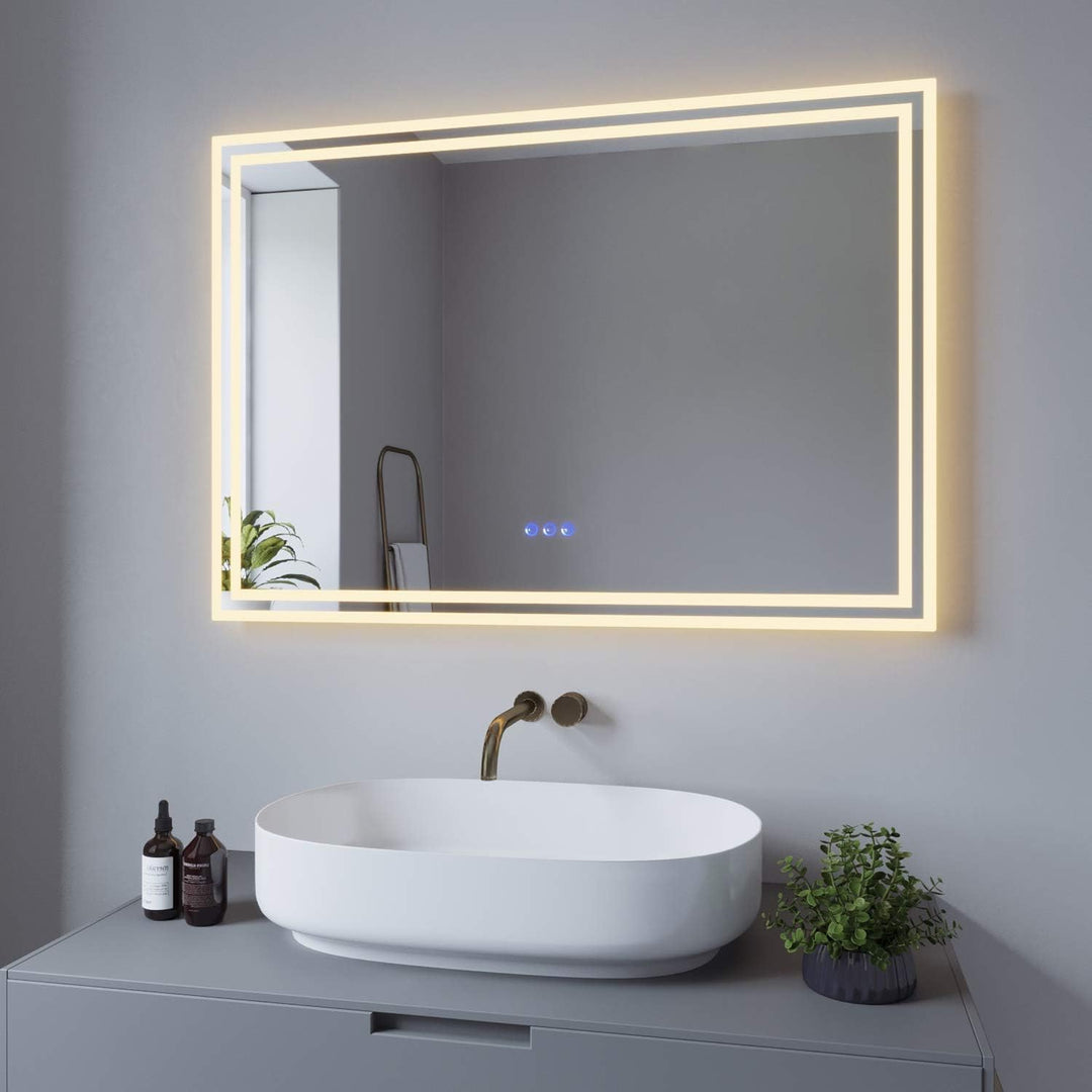 AQUALAVOS Badezimmerspiegel mit Beleuchtung Led Badspiegel Beleuchtet 100x70 cm Wandspiegel Gross Si