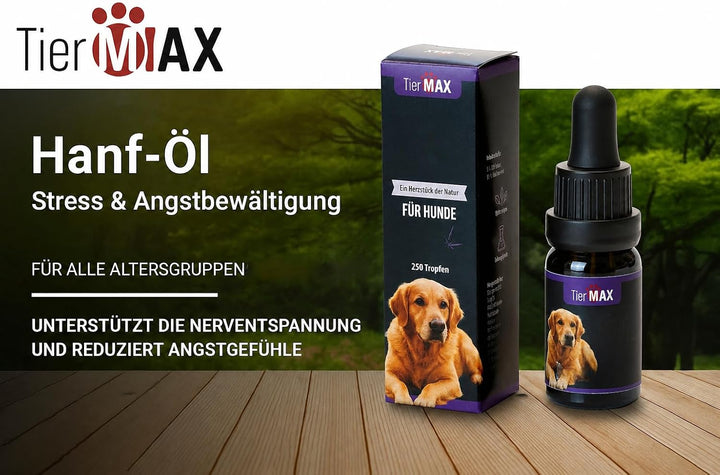 Hanfsamenöl für Hunde, Hanföltropfen, zur Beruhigung, Entspannung bei Stress, für Gelenke und Fell (
