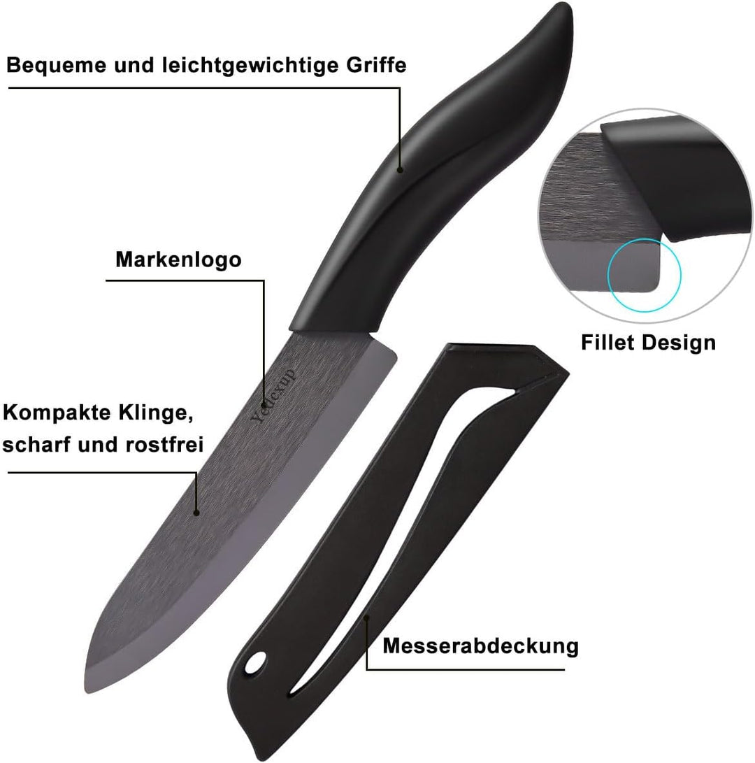 Keramikmesser Set 4 - Sehr scharf Gemüsemesser Gute Handhabung küchenmesser klein, Enthält ein 7.6cm