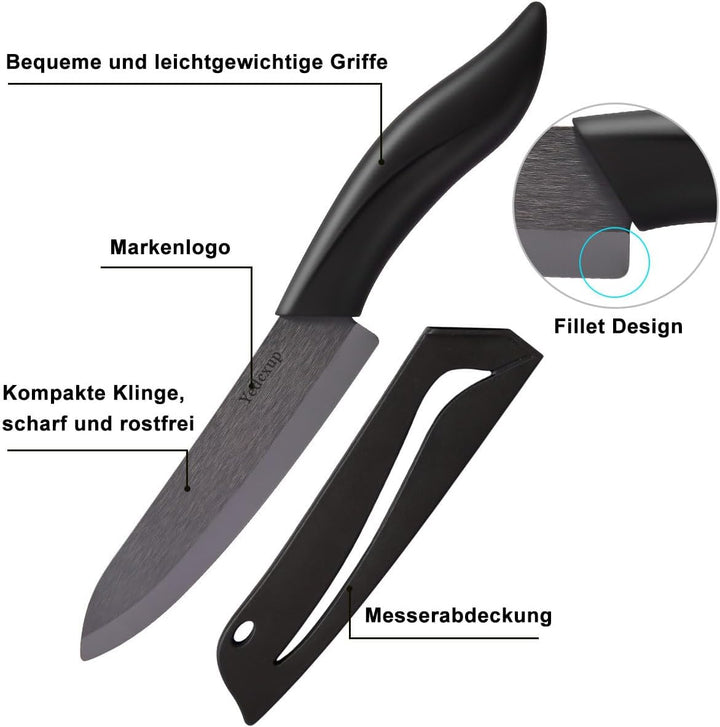 Keramikmesser Set 4 - Sehr scharf Gemüsemesser Gute Handhabung küchenmesser klein, Enthält ein 7.6cm