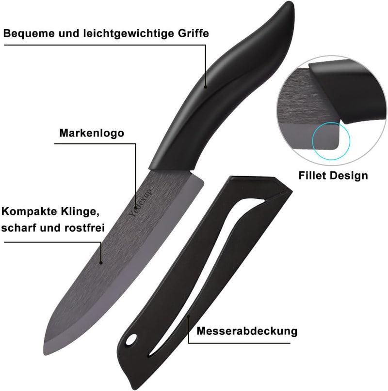 Keramikmesser Set 4 - Sehr scharf Gemüsemesser Gute Handhabung küchenmesser klein, Enthält ein 7.6cm