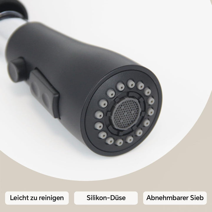 Wasserhahn Küche Schwarz, SEMANEY Hochdruck Küchenarmatur Ausziehbar, 3 Funktionen Einhebel Spültisc