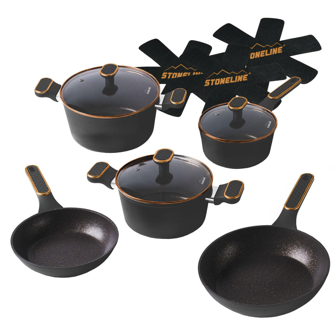STONELINE Kochgeschirr Set 11-teilig 18/20/24 cm Set Pfannen und Töpfe mit Deckel, Topfset Pfanne In