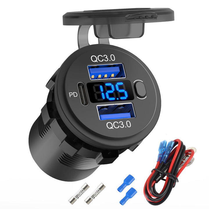 12 Volt USB-Steckdose Dual Quick Charge 3.0 Port und PD3.0 USB C Auto-Ladebuchse, wasserdichte 12V S