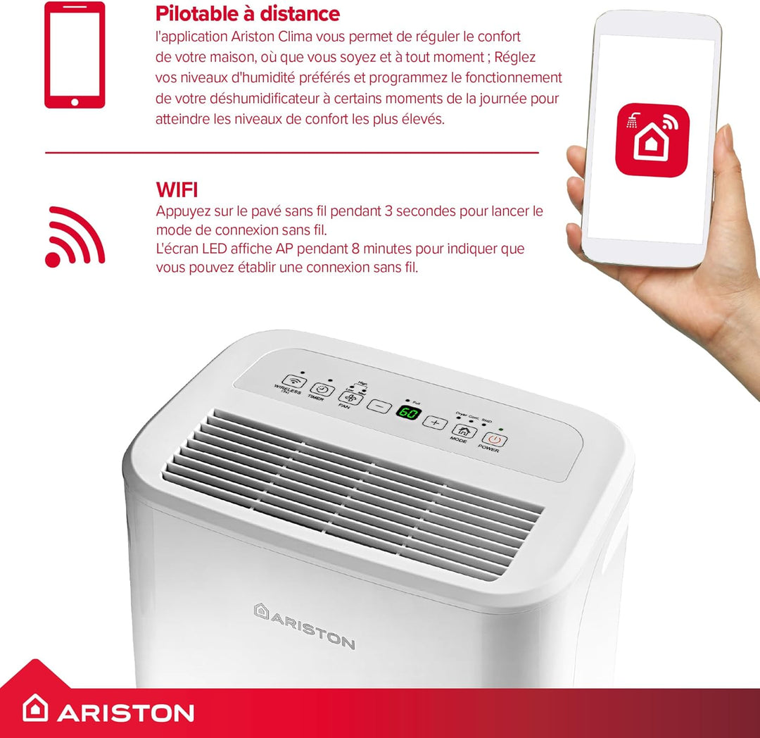 Ariston Deos 16s Wi Fi Tragbarer Luftentfeuchter, 430W, 16 Liter/Tag, Weiss 16 Litri Wi-Fi, 16 Litri