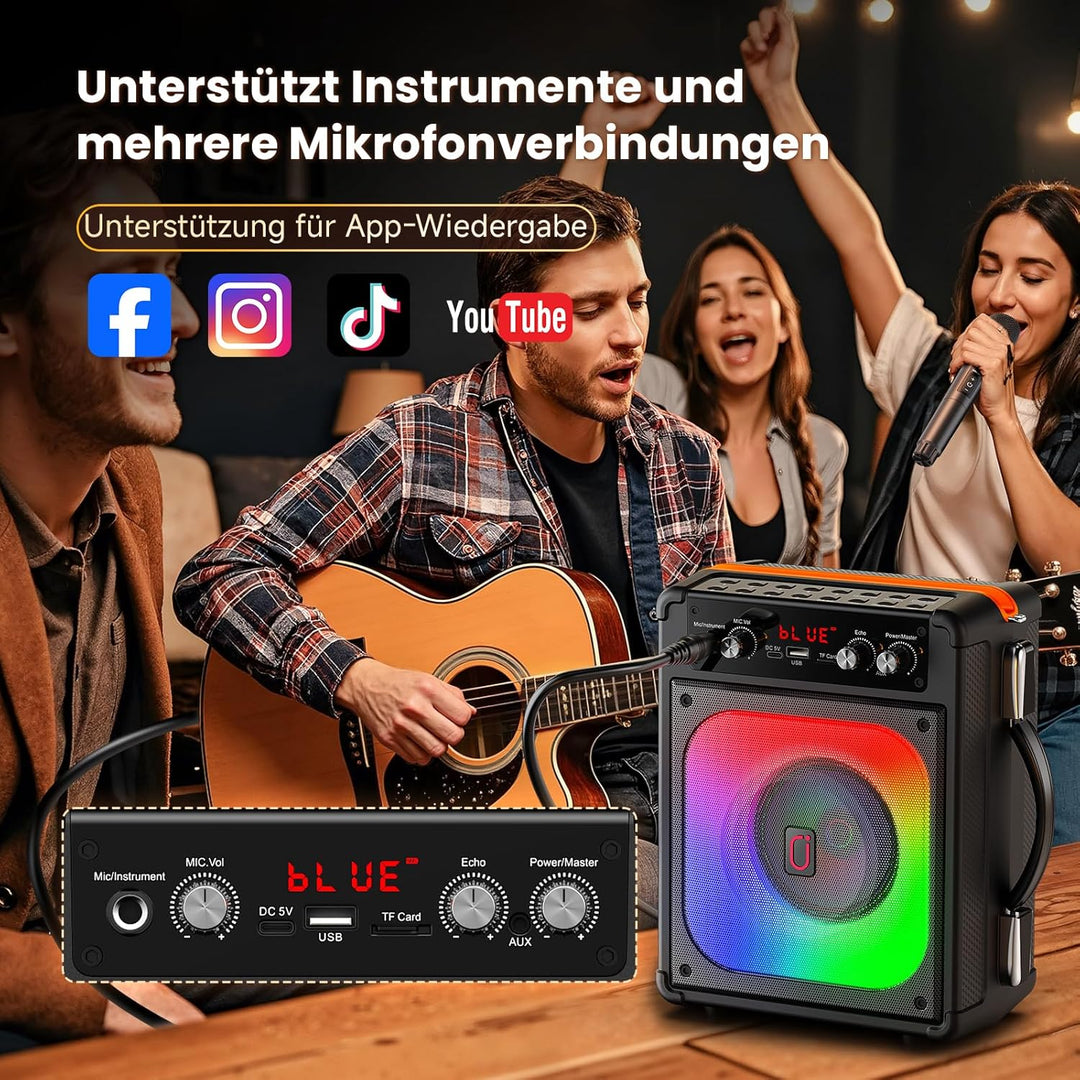 Karaoke Maschine Karaoke Anlage Mit 2 Mikrofonen, Karaoke Set Tragbare Karaoke Maschine Mit 2 Drahtl