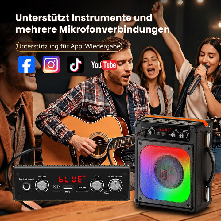 Karaoke Maschine Karaoke Anlage Mit 2 Mikrofonen, Karaoke Set Tragbare Karaoke Maschine Mit 2 Drahtl