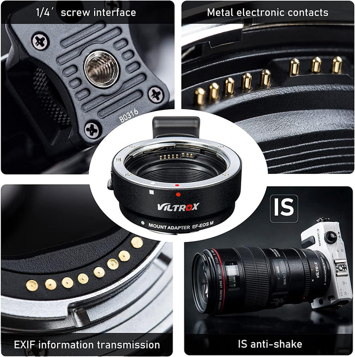 VILTROX EF-EOS M Autofokus Adapter für EF-M Mount Kameras kompatibel mit Canon EF/EF-S Objektiv zu E