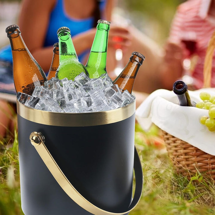 3L Eiswürfelbehälter mit Deckel Sektkühler Flaschenkühler Champagner Kühler Doppelwandiger Eiskübel
