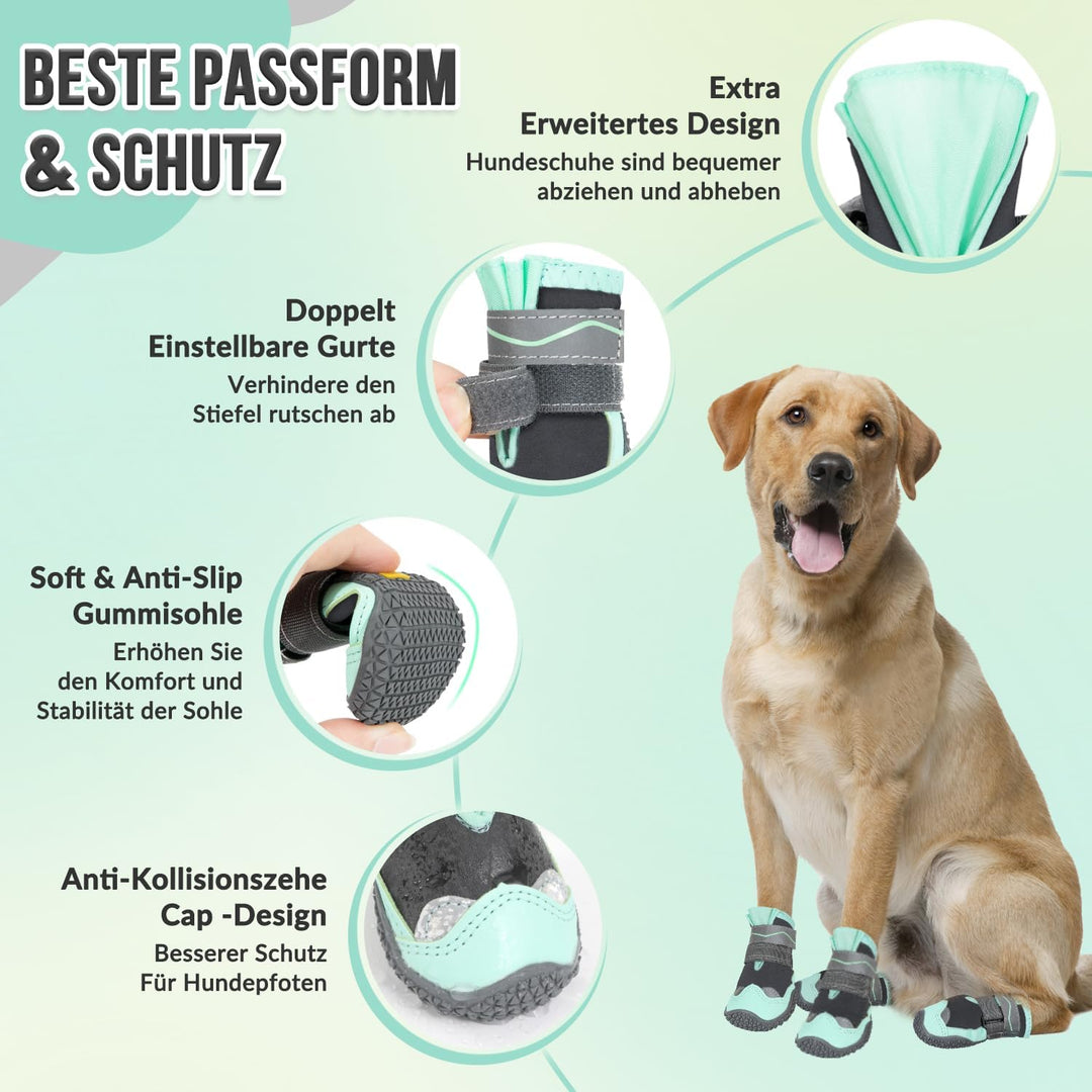 Eyein Hundeschuhe Pfotenschutz, 4 Stück Wasserabweisend Hundeschuhe mit Rutschfester Sohle und refle