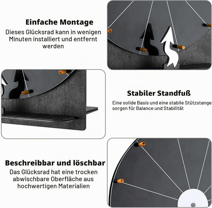 Grosses Glücksrad Set, 30cm Glücksrad Zum Drehen Mit Ständer Und Markierstift, Glücksrads Zum Selbst