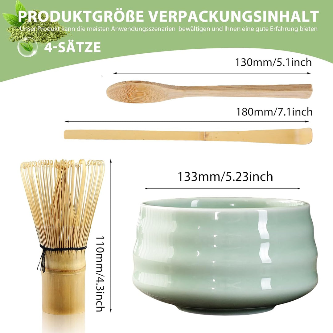 Matcha Tee Set, Matcha Besen Set mit Matcha-Schneebesen, Matcha Schale aus Keramik, 2 Teelöffel, Jap