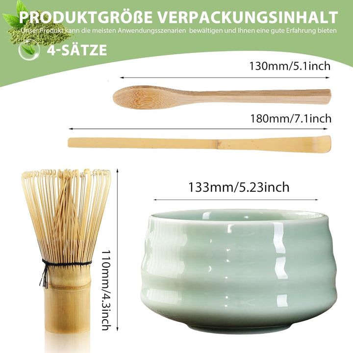 Matcha Tee Set, Matcha Besen Set mit Matcha-Schneebesen, Matcha Schale aus Keramik, 2 Teelöffel, Jap