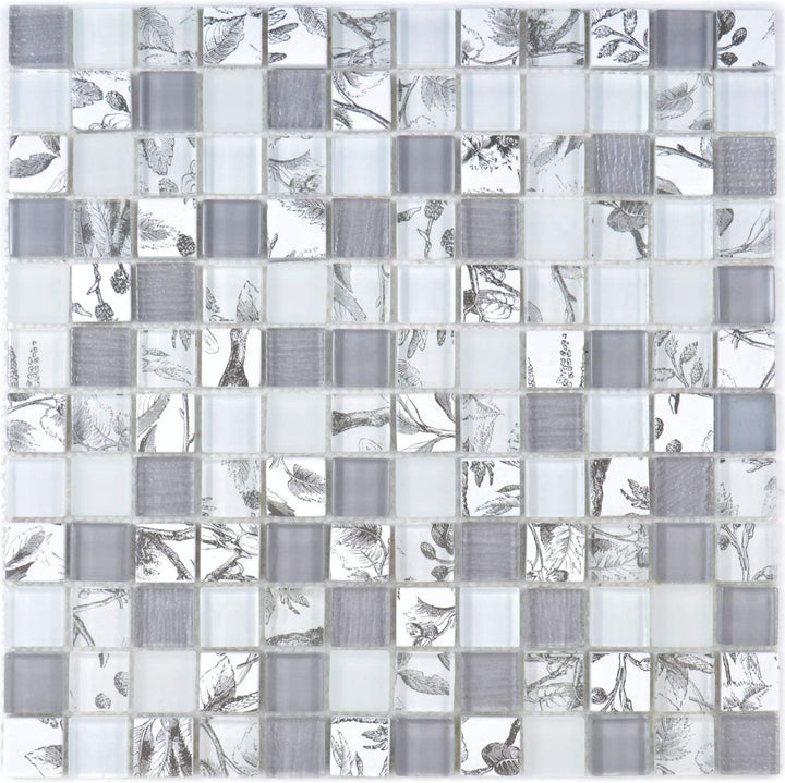 Mosaik Fliese Glasmosaik Quadrat Crystal mix super white/beach für WAND KÜCHE Wandverblender Fliesen