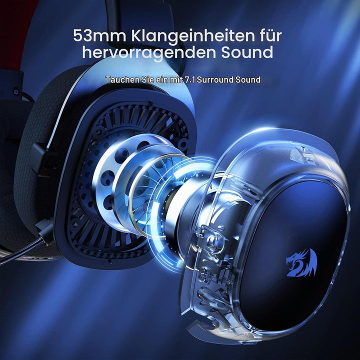 Redragon H510 Zeus-X RGB Kabelloses Gaming-Headset – 7.1 Surround Sound – 53 mm Audio-Treiber-Ohrpol