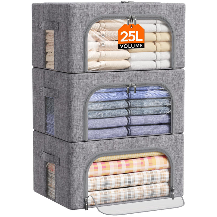 Lifewit 25L Aufbewahrungsbox mit Deckel, Kleidung Aufbewahrung, Faltbare Kleideraufbewahrung mit Met