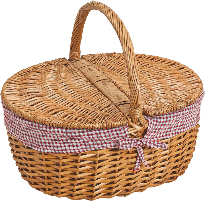 Weide Picknickkorb mit Deckel - Picknick Tragekorb leer / ohne Inhalt Henkelkorb - handlicher Einkau