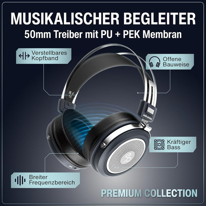 audio pirates Over-Ear HiFi Kopfhörer – Kopfhörer mit Case, HiFi-Klang, 3 m Kabel & 6,3 mm Adapter –
