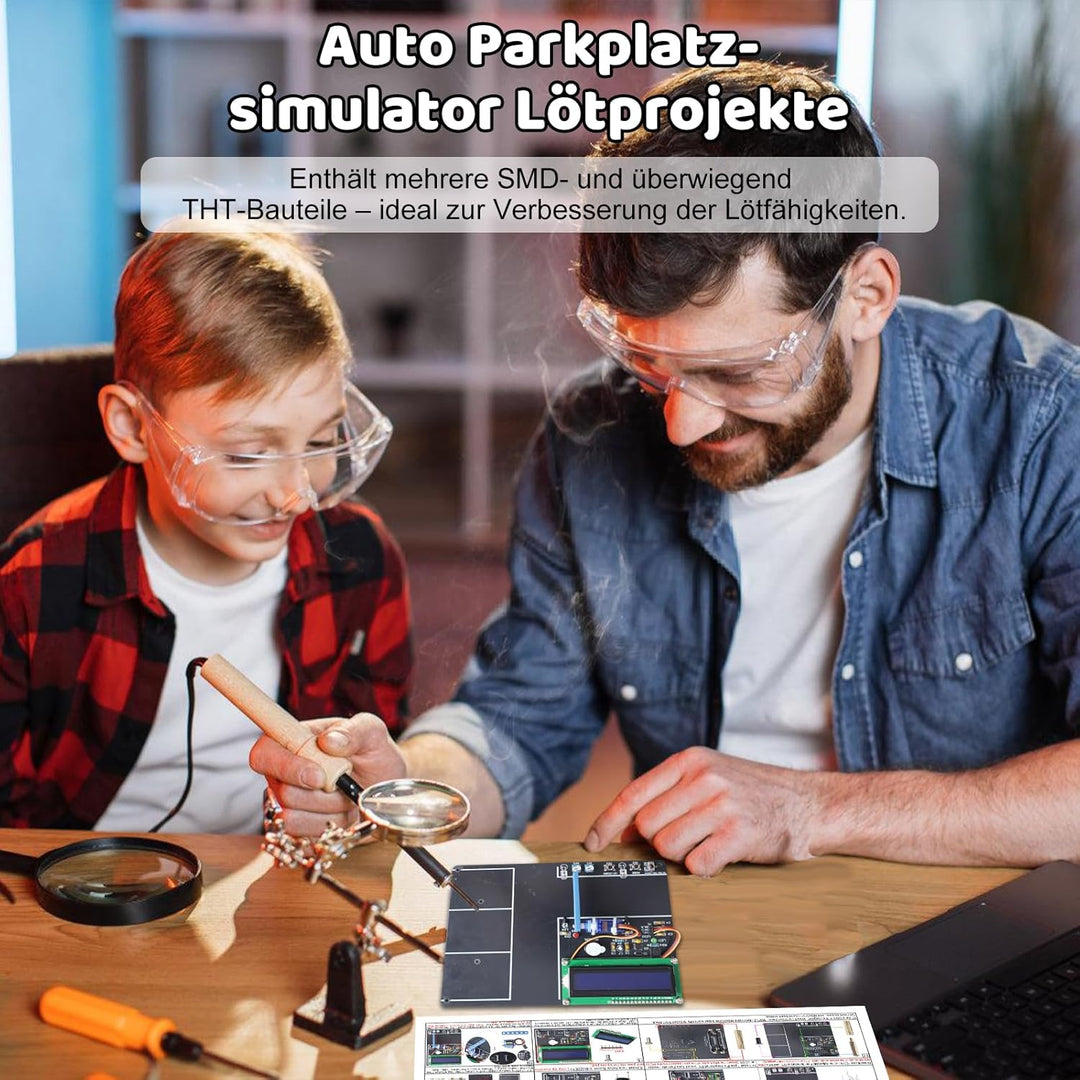 Auto Parkplatz-Simulator Löt Bausatz, ElektoLoter Garage Lötprojekte mit LCD-Anzeige und 4 Mini-Auto