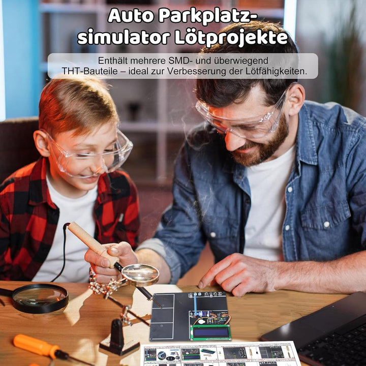 Auto Parkplatz-Simulator Löt Bausatz, ElektoLoter Garage Lötprojekte mit LCD-Anzeige und 4 Mini-Auto