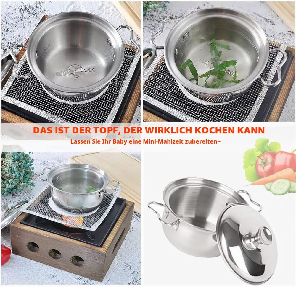 Edelstahl Pretending Cooking Utensils Kochgeschirr Set, Mini Play Kitchen Zubehör, Spielen Töpfe und