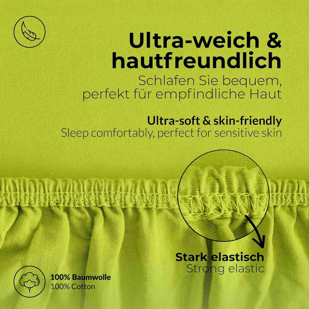 etérea Jersey Spannbettlaken 180x200cm - 200x200cm Apfelgrün bis 25 cm Höhe - 100% Baumwolle Spannbe