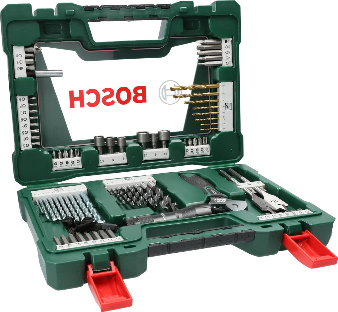 Bosch 83tlg. V-Line Titanium Bohrer und Bit Set (mit LED-Taschenlampe und Rollgabelschlüssel, für Ho
