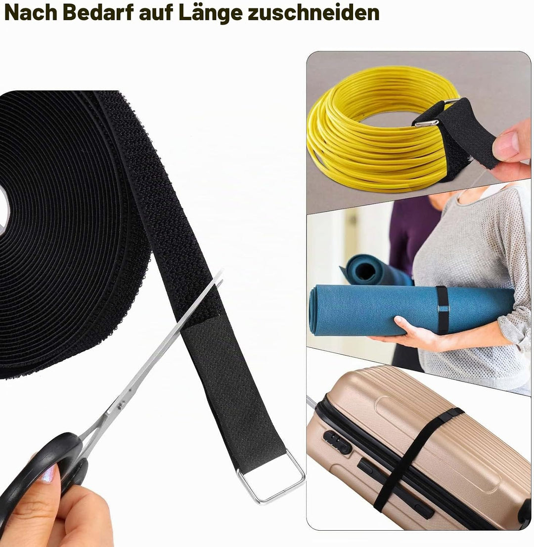 YMCRLUX 10m Klettband mit 50 Metallschnalle, Frei Zuschneidbar Klettverschluss Band - 2.5cm Breit, W